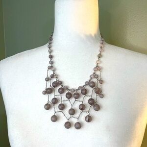 Gray Bead Statement Bib Necklace 13” Length